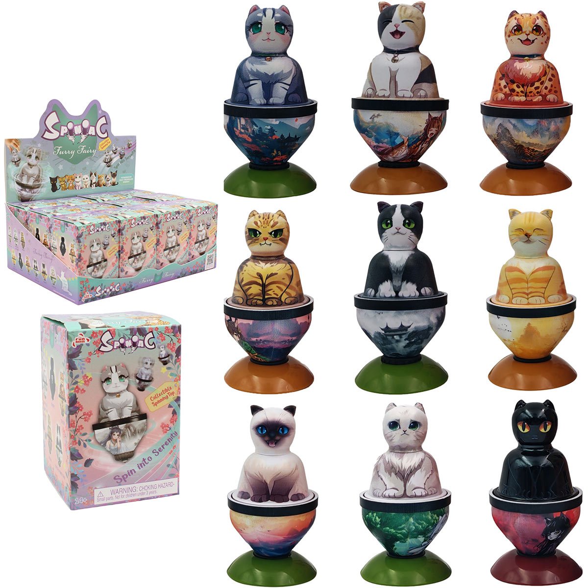 Fun Maker Spiniac Furry Fairy Blind Box Spinning Top Display Case of 12