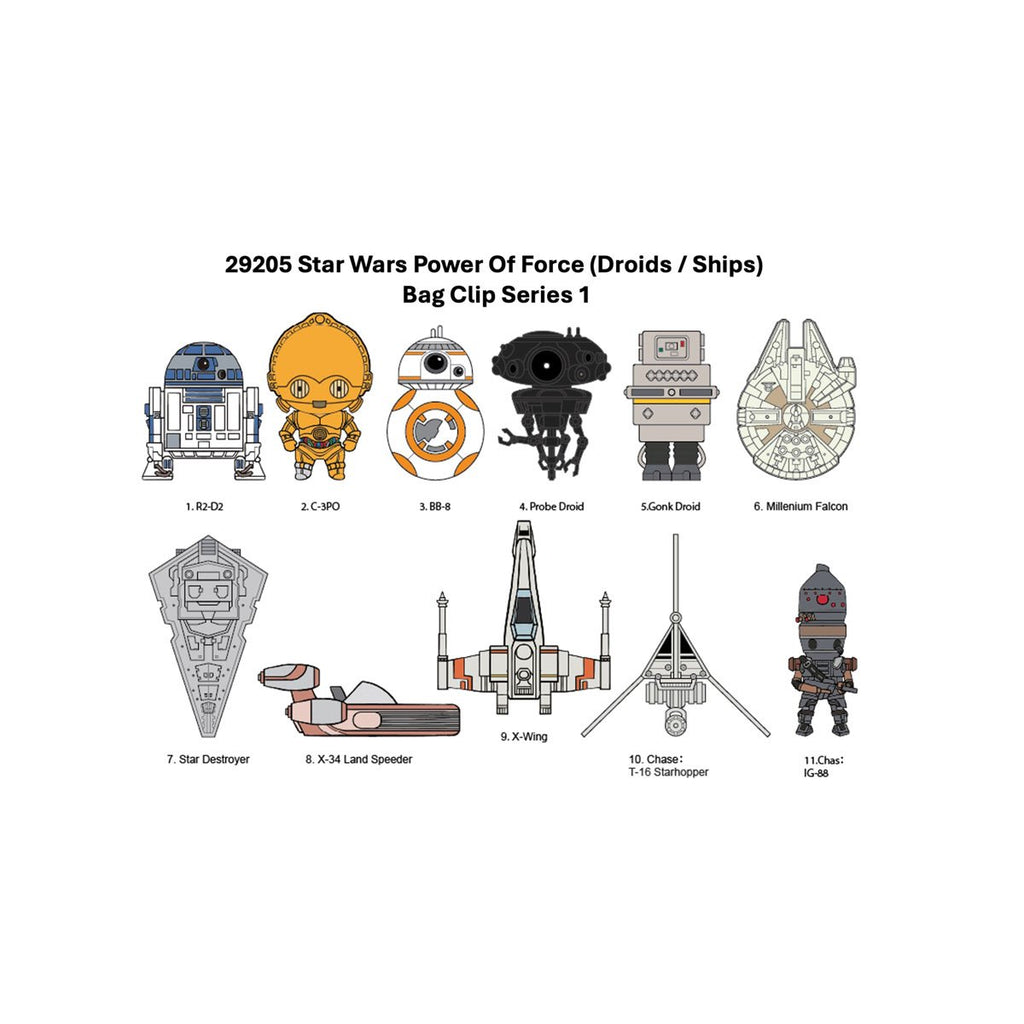 Star Wars Power of Force (Droids and Ships) 3D Foam Bag Clip Random 6-Pack