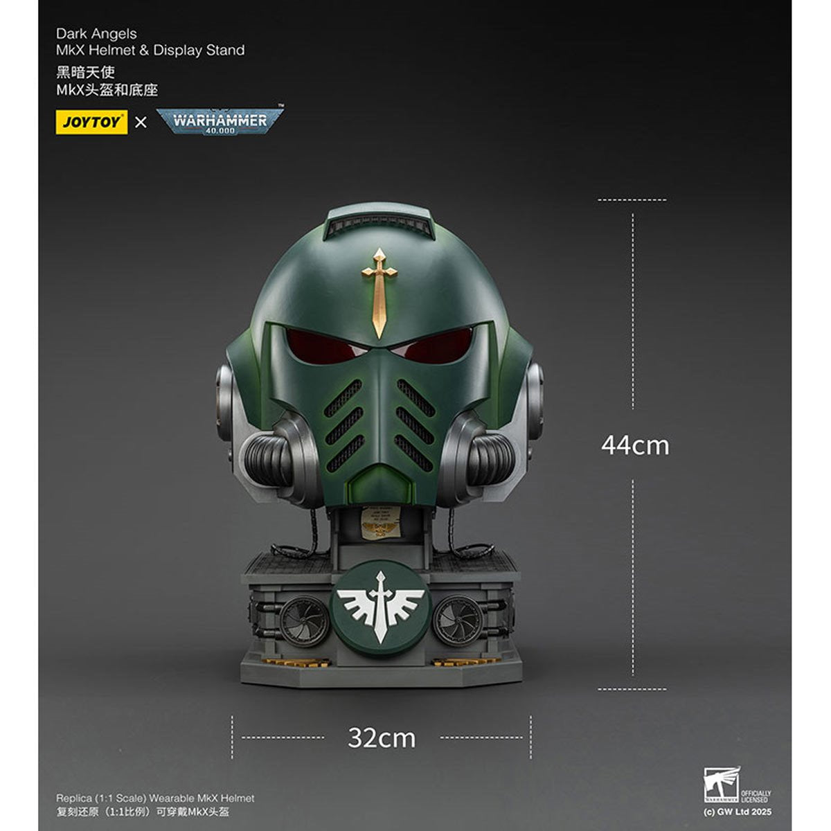 Joy Toy Warhammer 40,000 Dark Angels MkX 1:1 Scale Roleplay Helmet Prop Replica with Stand