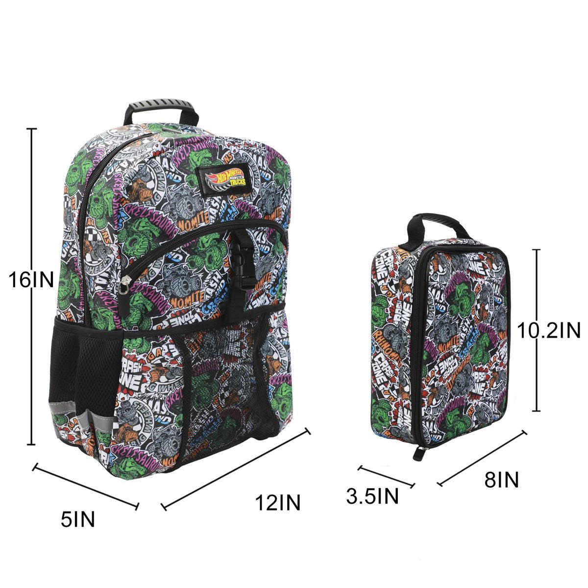Hot Wheels Monster Trucks All Over Print Youth Backpack Set