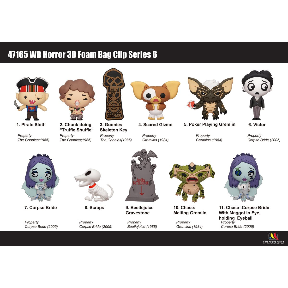 WB Thrills and Chills 3D Foam Figural Bag Clip Random 6-Pack