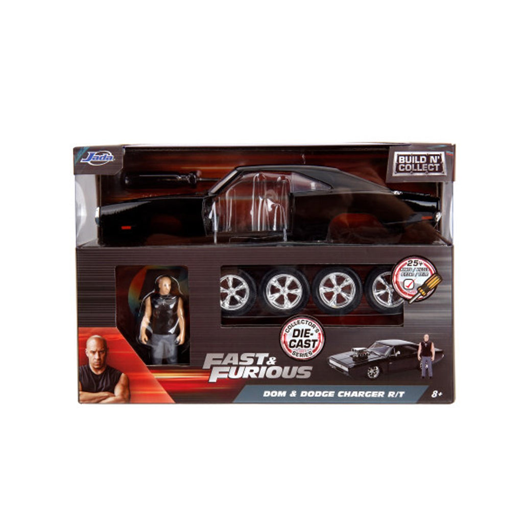 Fast and the Furious Dom and Dodge Charger R/T Build N' Connect 1:24 Scale Die-Cast Metal Vehicle Model Kit and Figure