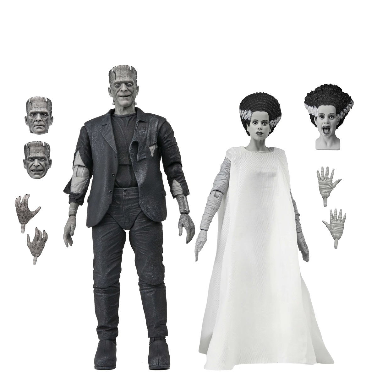 Universal Monsters Bride of Frankenstein 90th Ann. The Monster & His Mate (B&W Version) 7-In Scale Action Figure 2-Pack