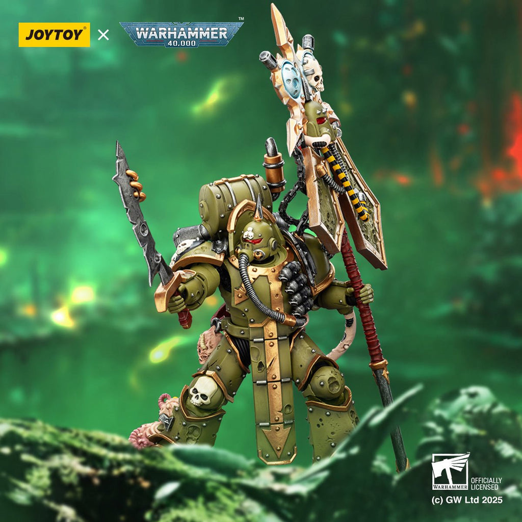 Joy Toy Warhammer 40,000 Death Guard Plague Marine lcon Bearer with Boltgun and Plague Knife 1:18 Scale Action Figure