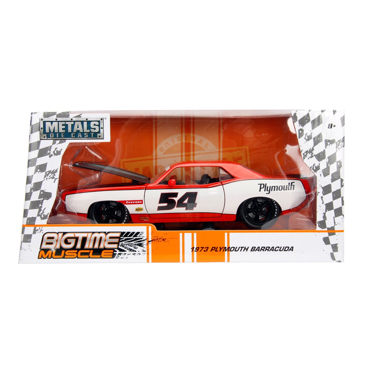 Bigtime Muscle 1973 Plymouth Barracuda Orange 1:24 Scale Die-Cast Metal Vehicle