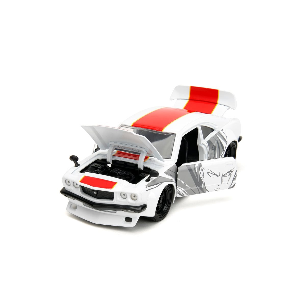 One Punch Man 1974 Mazda RX-3 1:24 Scale Die-Cast Metal Vehicle with Saitama Figure
