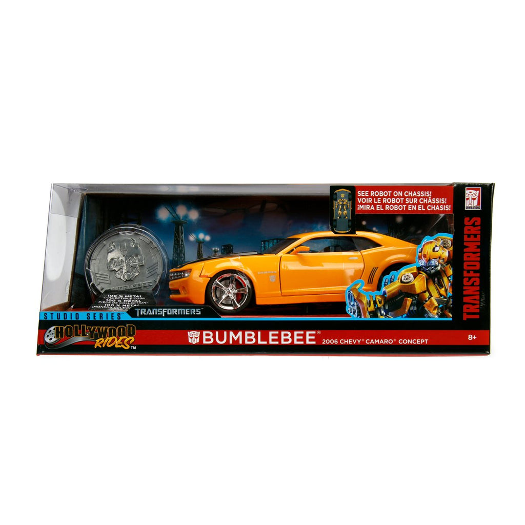 Transformers Hollywood Rides Bumblebee 2006 Chevy Camaro 1:24 Scale Die-Cast Metal Vehicle with Coin