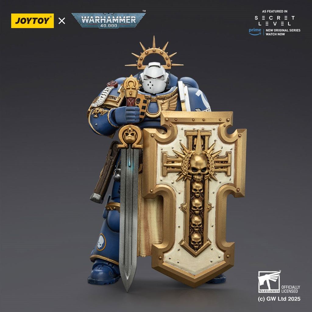 Joy Toy Warhammer 40,000 Ultramarines Levantus with Power Sword, Stormshield and Bolt Pistol 1:18 Scale Action Figure