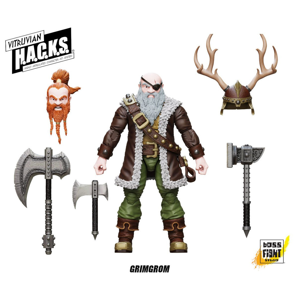 Vitruvian H.A.C.K.S. Fantasy Wave 8 Grimgrom Dwarf Mercenary 1:18 Scale Action Figure