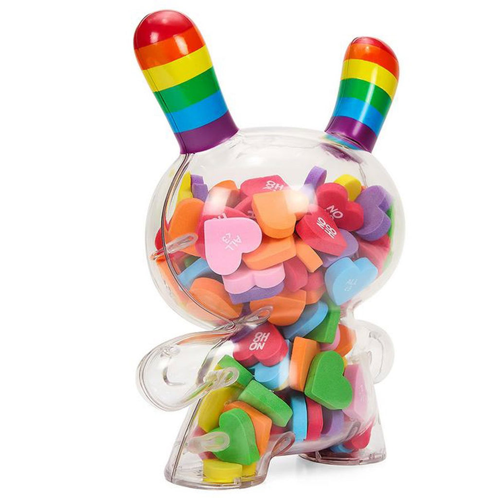 Kidrobot x NOH8 All Love 8-Inch Rainbow Clear Shell Dunny with Hearts