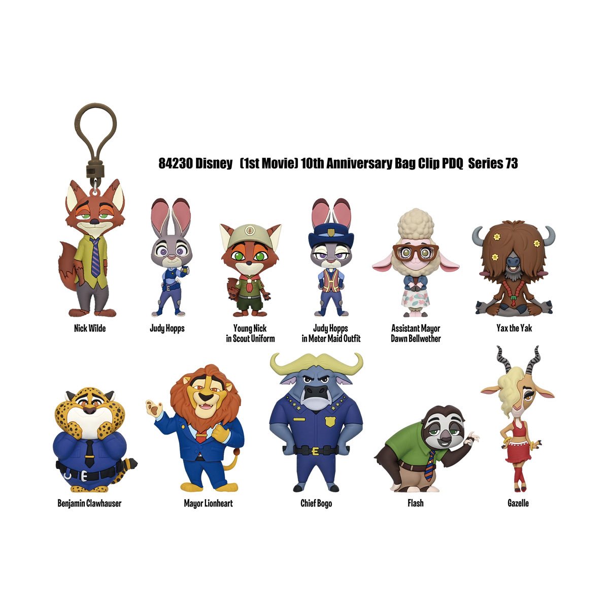 Zootopia 10th Anniversary Series 73 3D Foam Bag Clip Random 6-Pack