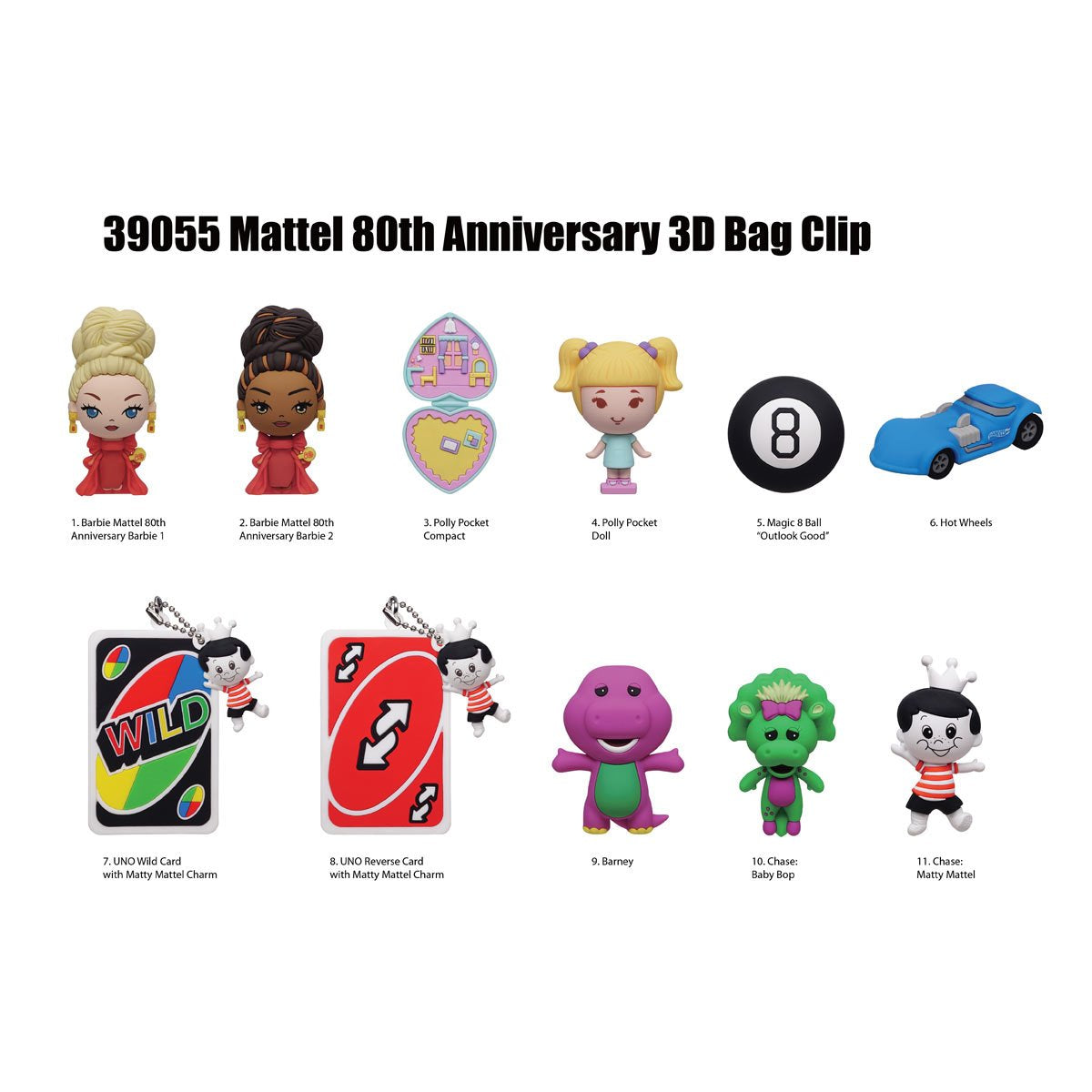 Mattel 80th Anniversary 3D Foam Bag Clip Random 6-Pack