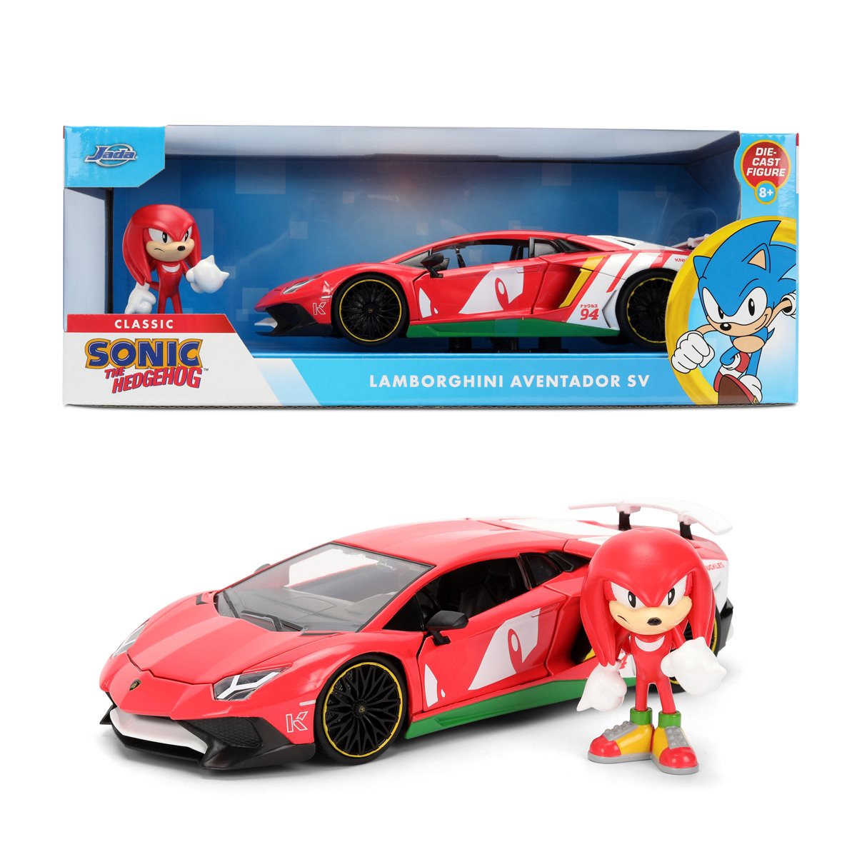Hollywood Rides Sonic the Hedgehog Classic Lamborghini Aventador SV 1:24 Scale Die-Cast Metal Vehicle & Knuckles Figure