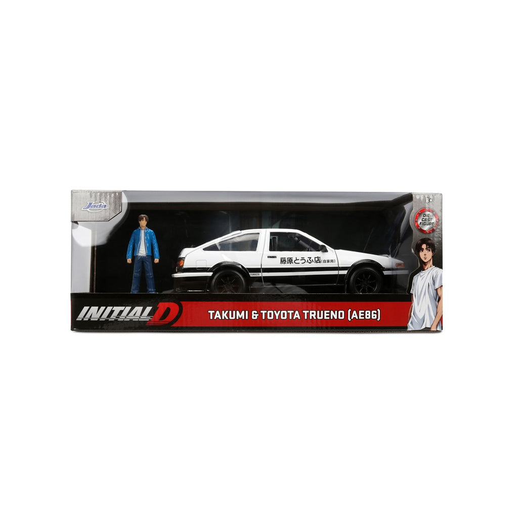 Hollywood Rides Initial D 1986 Toyota Trueno AE86 1:24 Scale Die-Cast Metal Vehicle with Takumi Figure