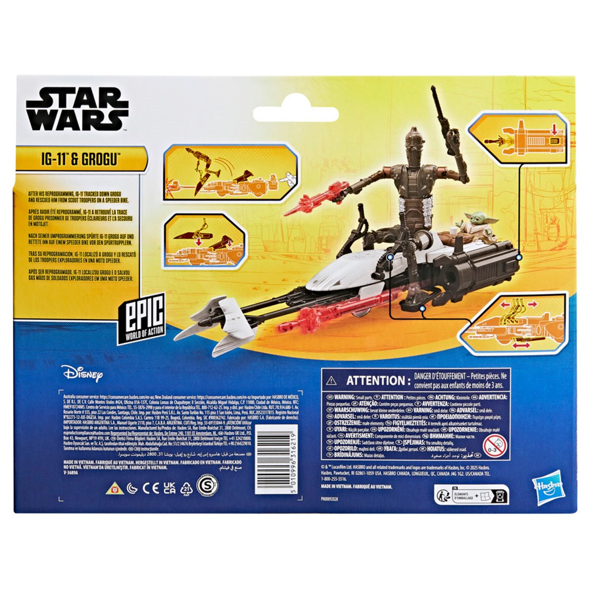 Star Wars Epic World of Action IG-11 & Grogu Speeder Bike, 4-Inch Scale Action Figures & Vehicle Set