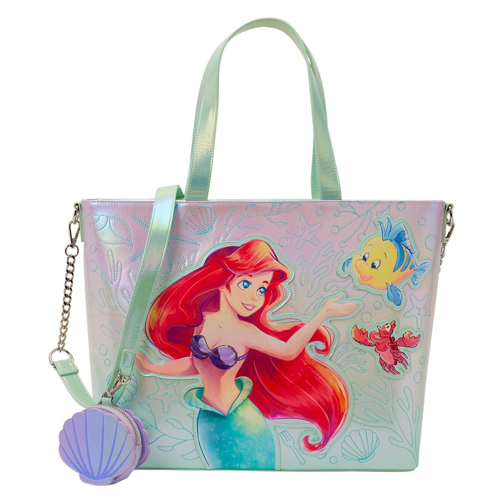 The Little Mermaid Ariel, Flounder, and Sebastian Tote Bag with Coin Bag