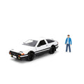 Hollywood Rides Initial D 1986 Toyota Trueno AE86 1:24 Scale Die-Cast Metal Vehicle with Takumi Figure