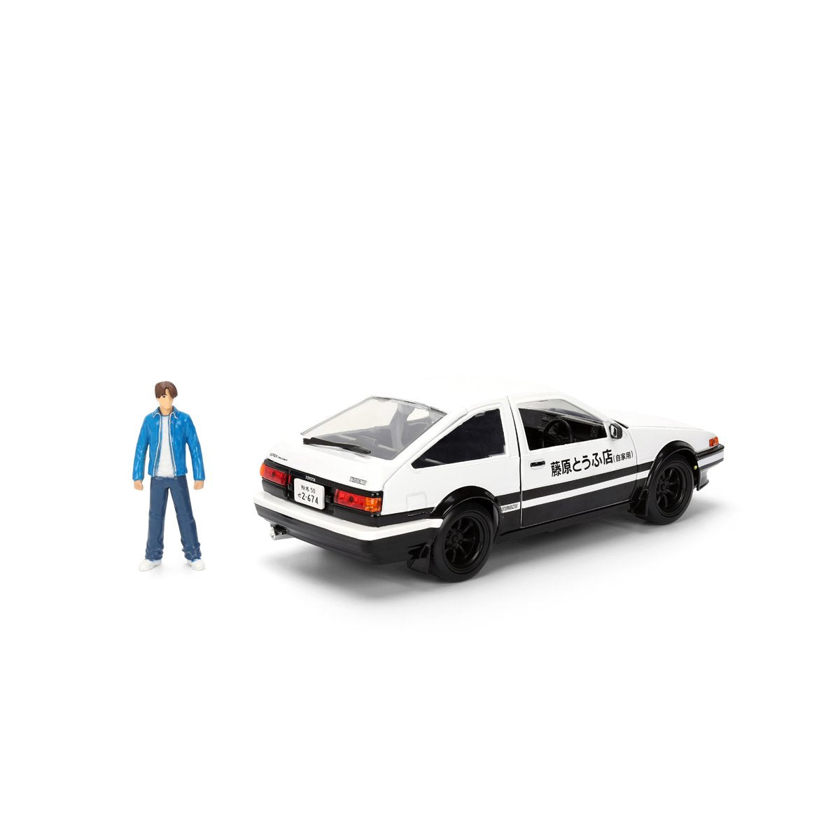 Hollywood Rides Initial D 1986 Toyota Trueno AE86 1:24 Scale Die-Cast Metal Vehicle with Takumi Figure