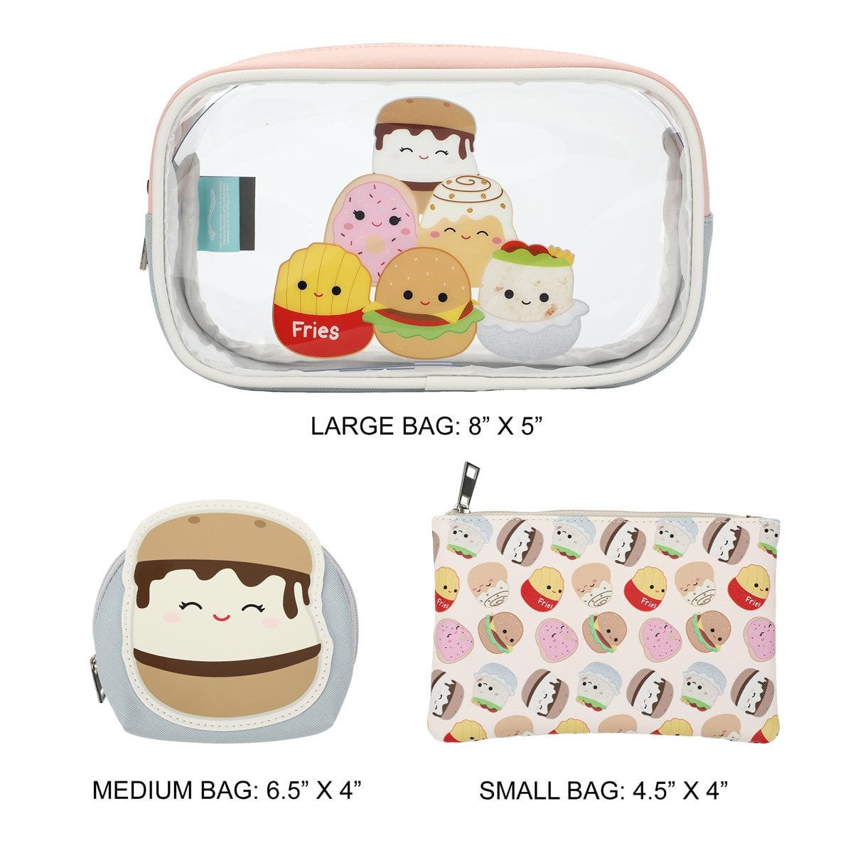 Squishmallows Food Squad Travel Cosmetic Bag Set of 3