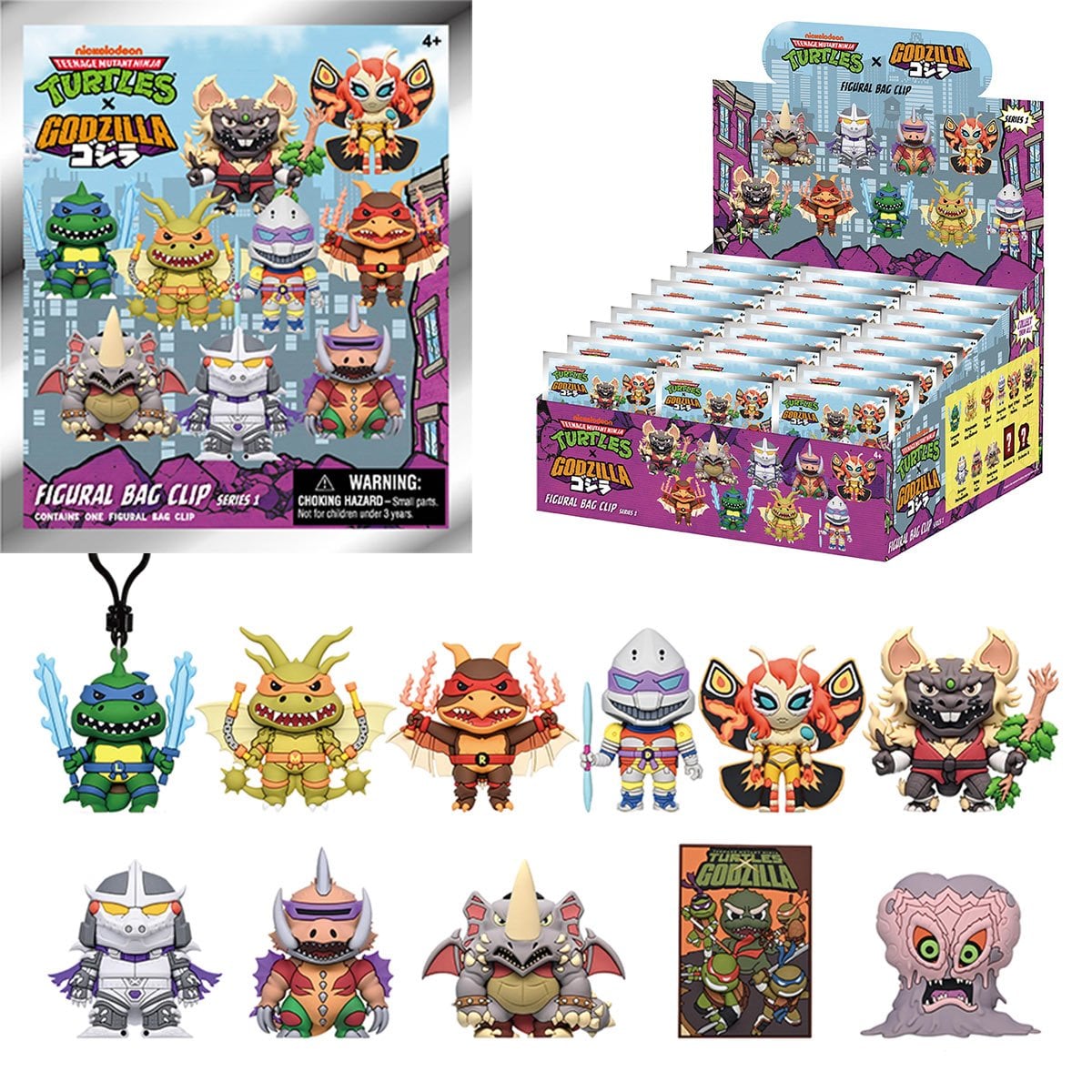 Teenage Mutant Ninja Turtles x Godzilla 3D Foam Bag Clip Display Case of 24