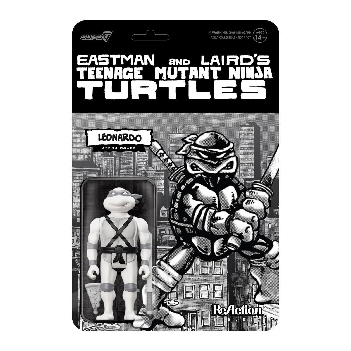 Teenage Mutant Ninja Turtles Comic Grayscale Leonardo 3 3/4-Inch ReAction Figure