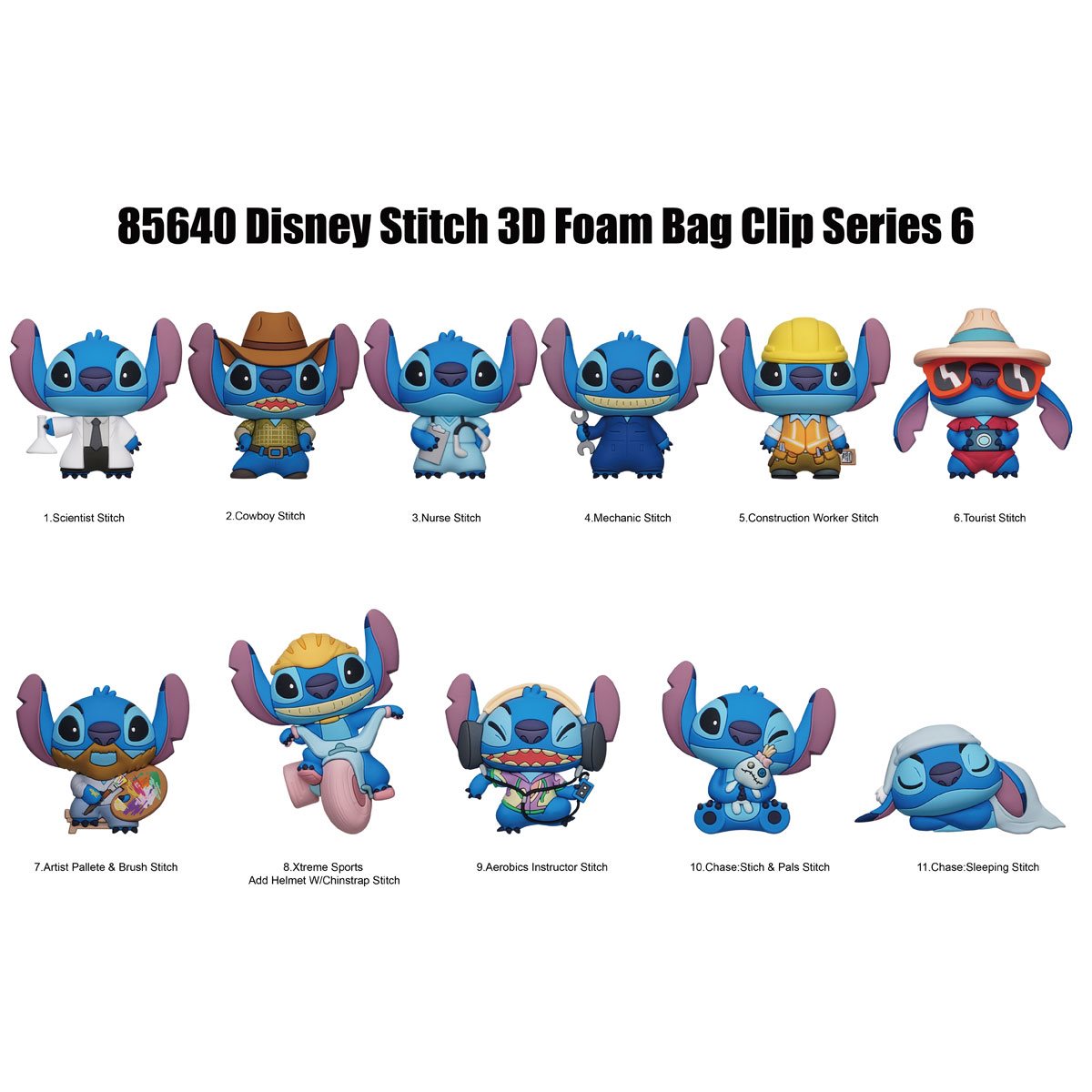 Lilo & Stitch Stitch Series 6 3D Foam Bag Clip Display Case of 24