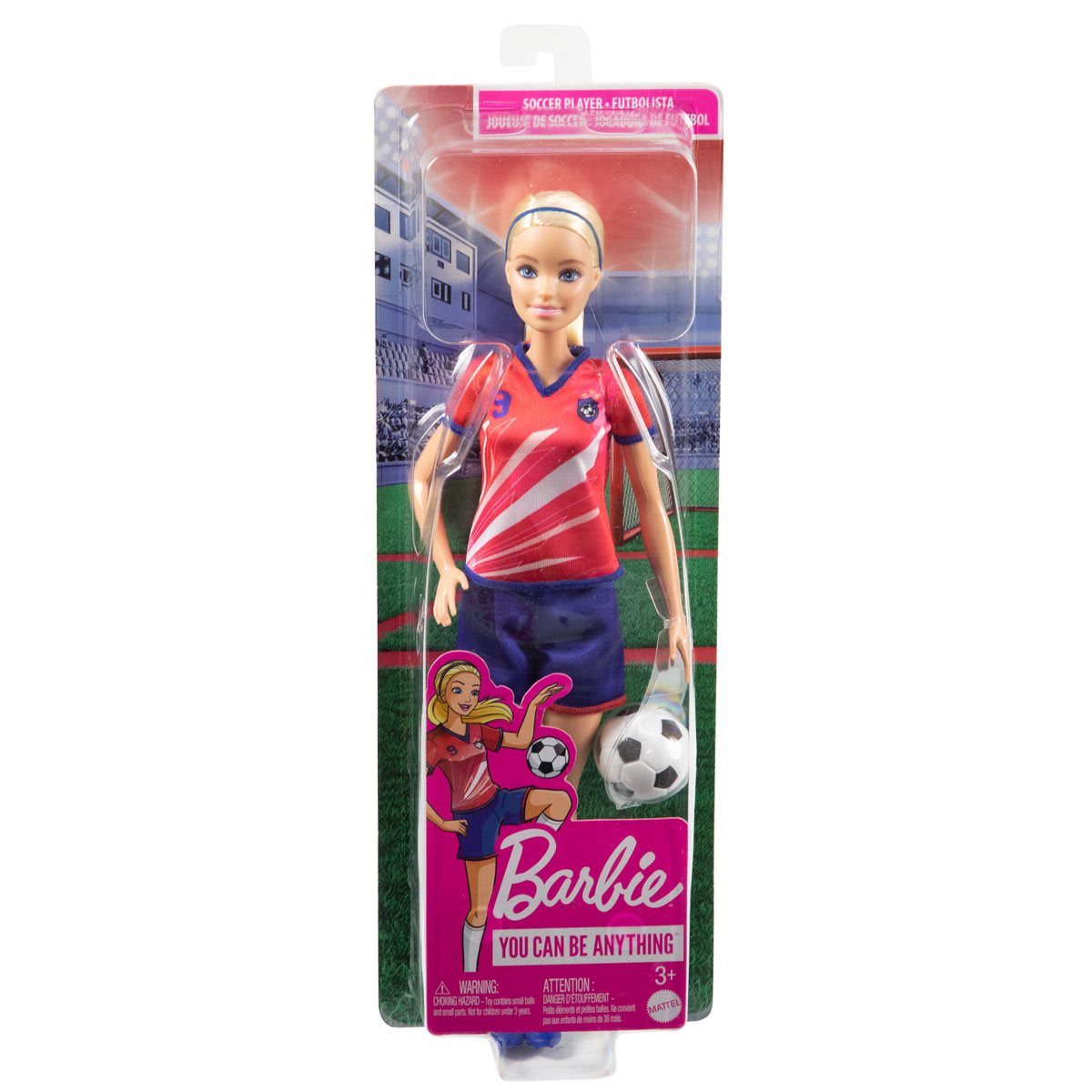 Barbie Soccer Player Doll with Red Shirt and Blue Shorts