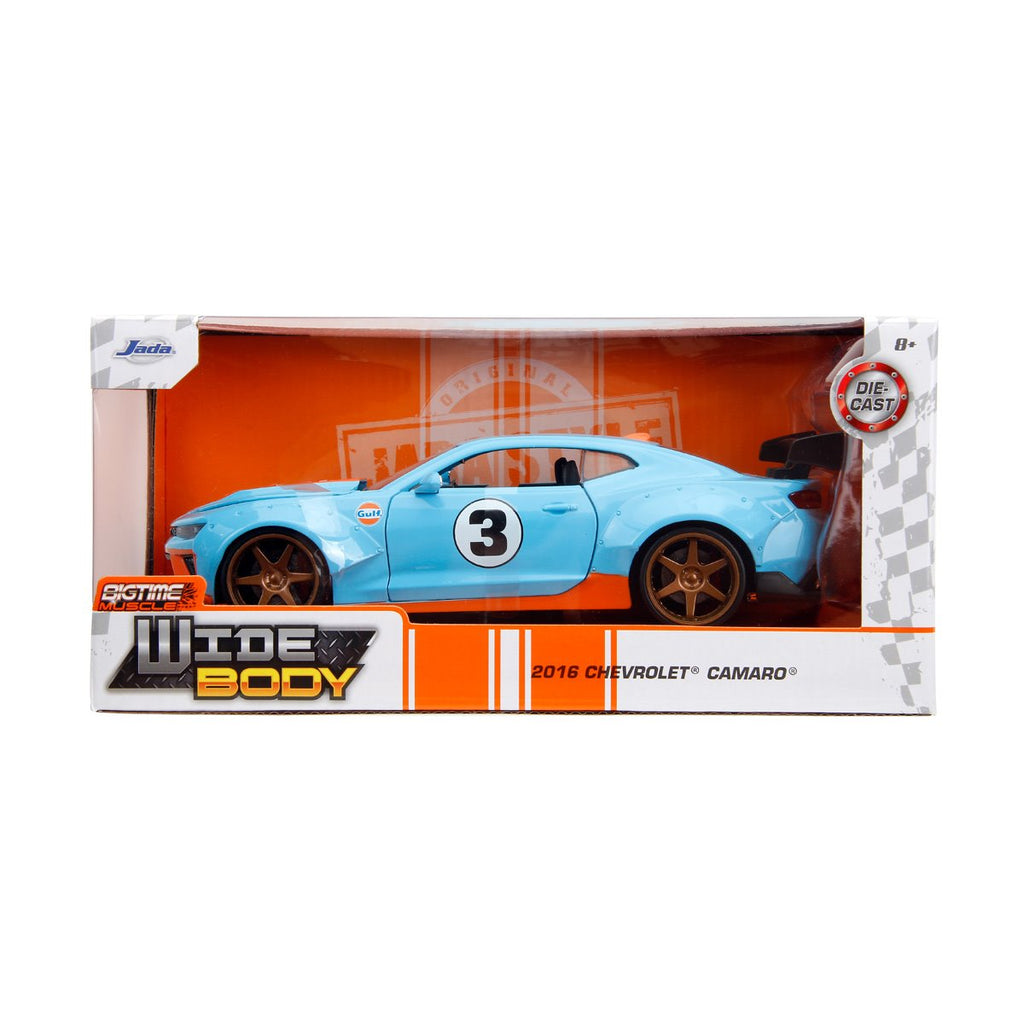 Bigtime Muscle 2016 Chevy Camaro SS Widebody Blue and Orange 1:24 Scale Die-Cast Metal Vehicle