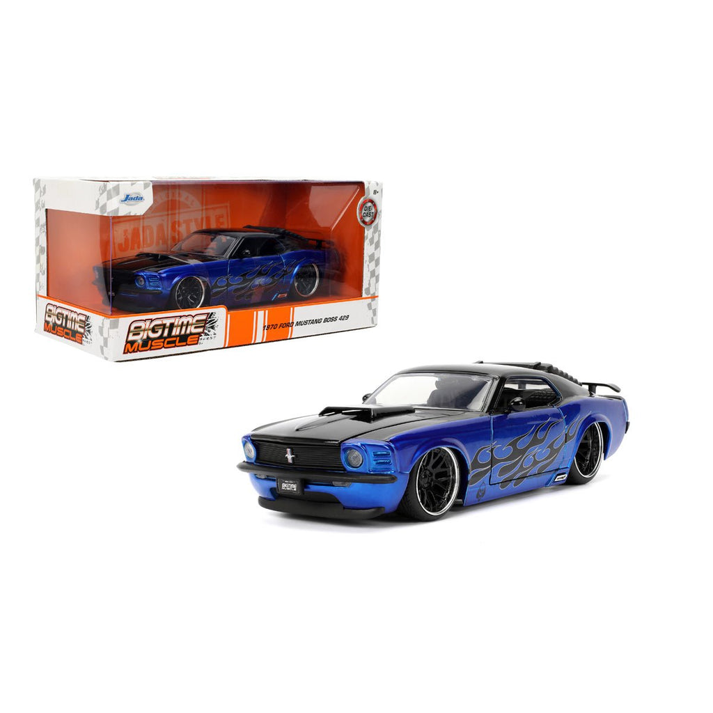 Bigtime Muscle 1970 Ford Mustang Boss 429 Blue Candy Blue with Flames 1:24 Scale Die-Cast Metal Vehicle