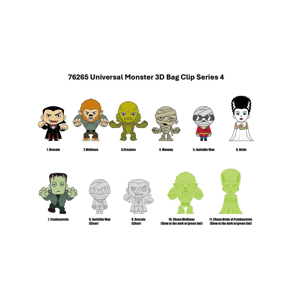 Universal Monsters Series 4 3D Foam Bag Clip Random 6-Pack