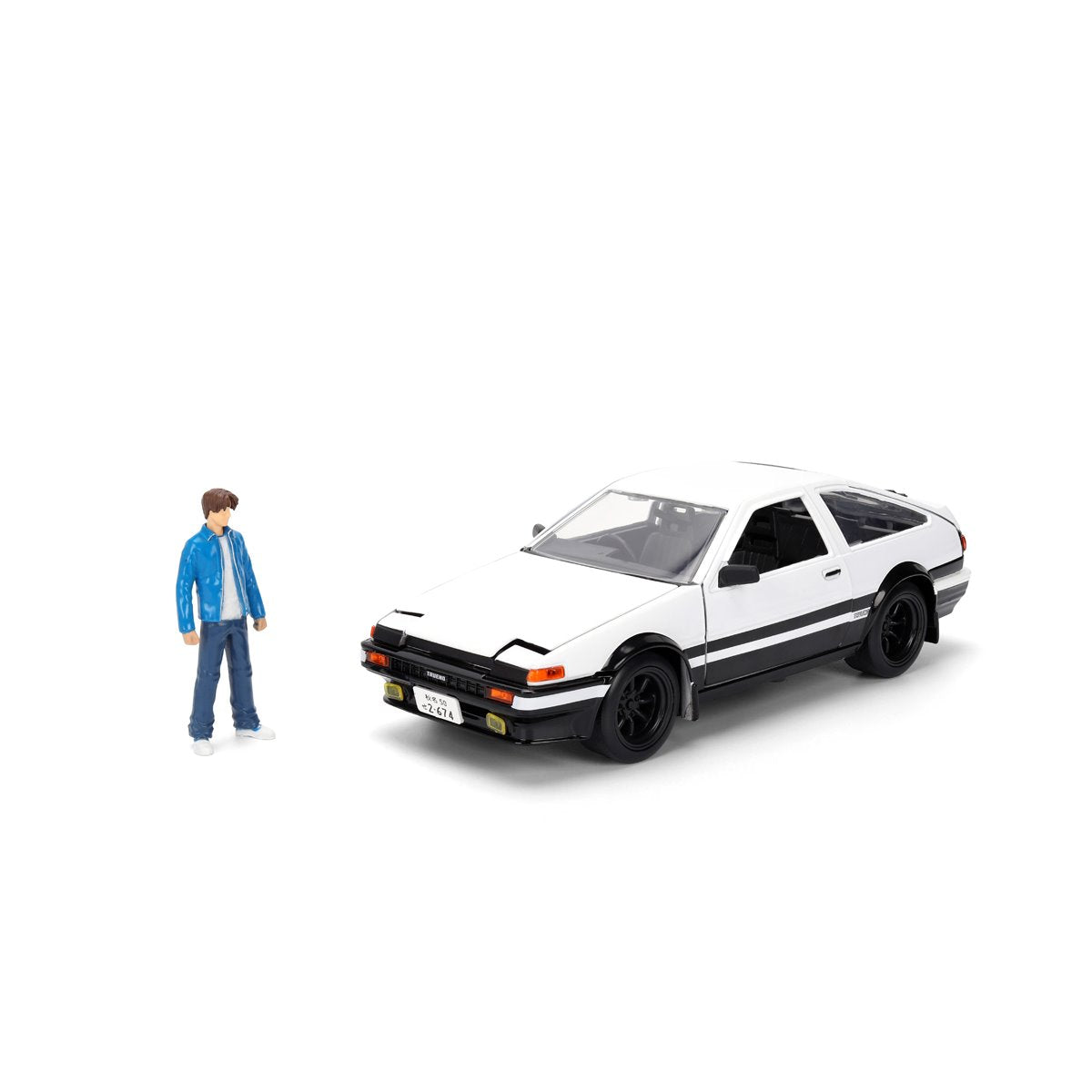 Hollywood Rides Initial D 1986 Toyota Trueno AE86 1:24 Scale Die-Cast Metal Vehicle with Takumi Figure