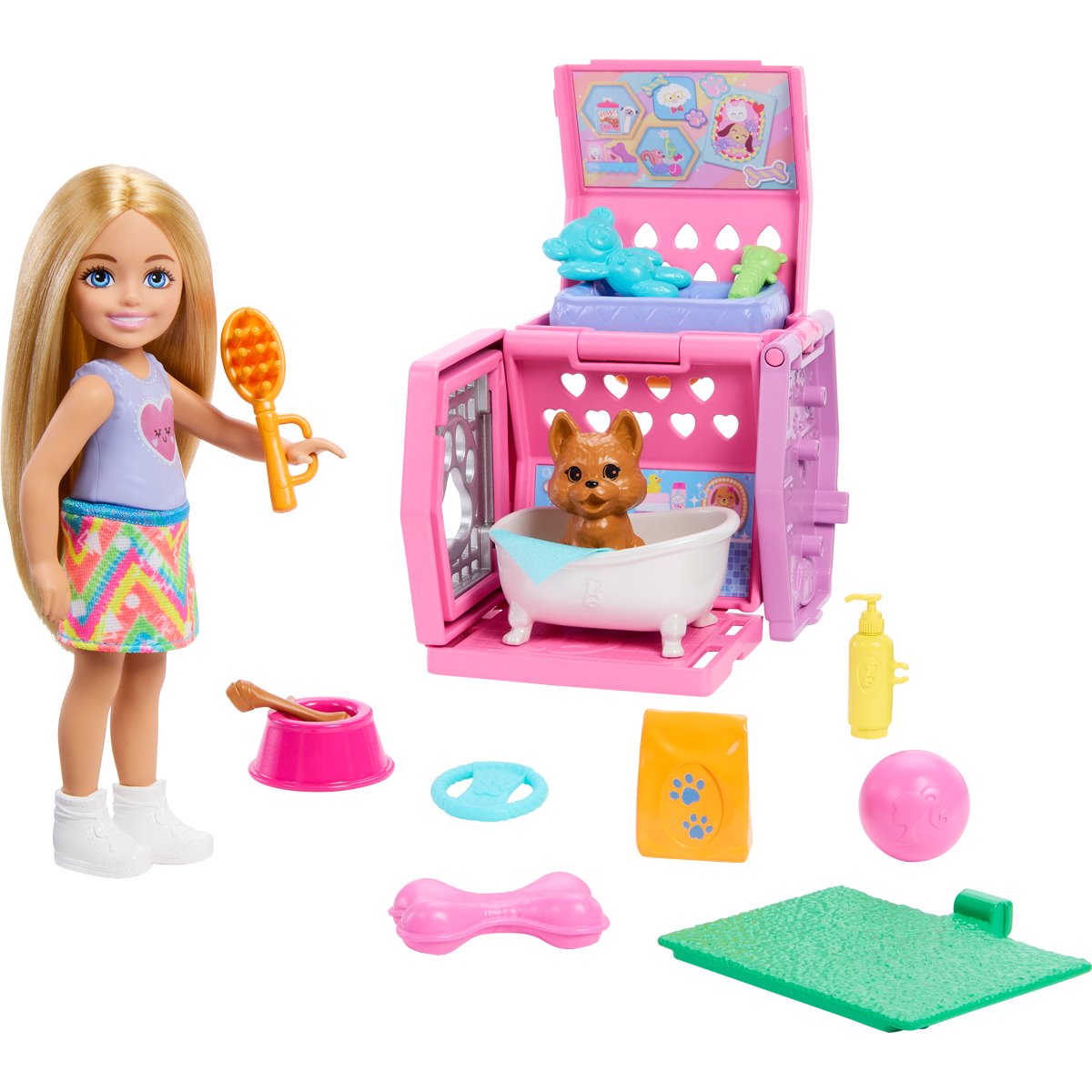 Barbie Family and Friends Club Chelsea Puppy Carrier Playset and Doll