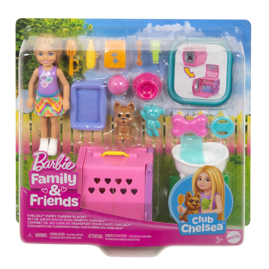 Barbie Family and Friends Club Chelsea Puppy Carrier Playset and Doll