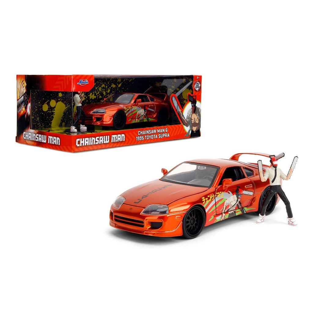 Hollywood Rides Chainsaw Man 1995 Toyota Supra 1:24 Scale Die-Cast Metal Vehicle with Chainsaw Man Figure