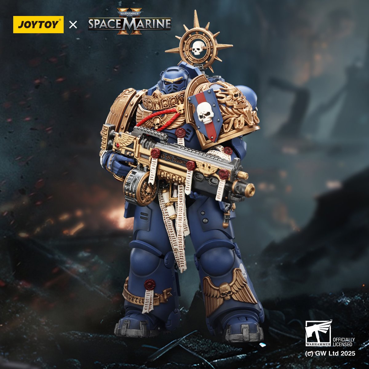 Joy Toy Warhammer Space Marine Ultramarine Heavy Relic Primus Armour and Heavy Relic Bolt Rifle 1:18 Scale Action Figure