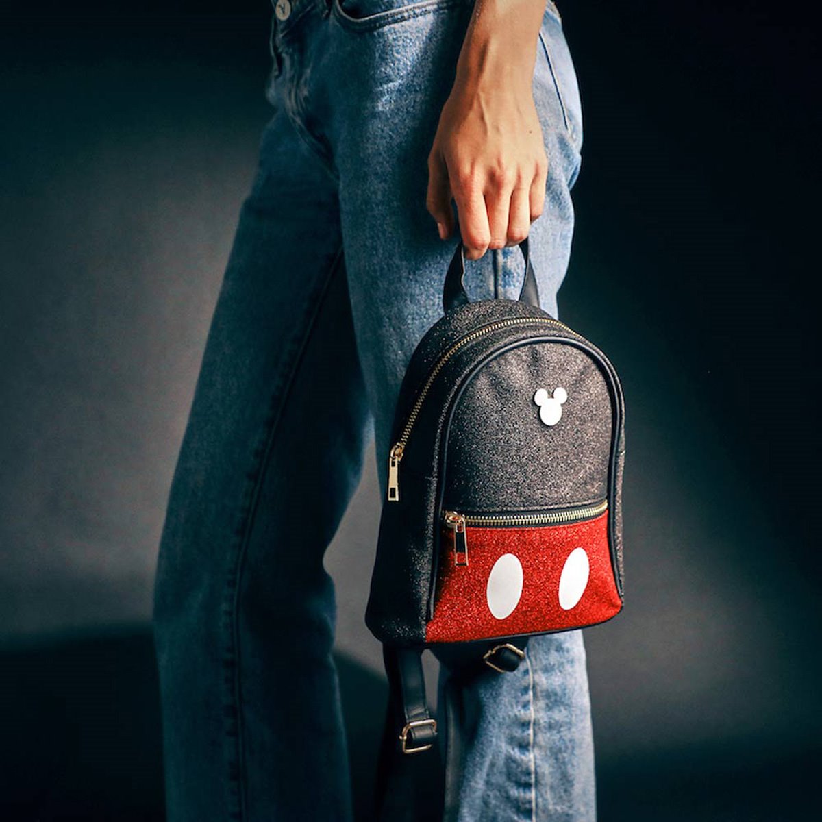 Mickey Mouse Metal Badge Glitter Mini-Backpack