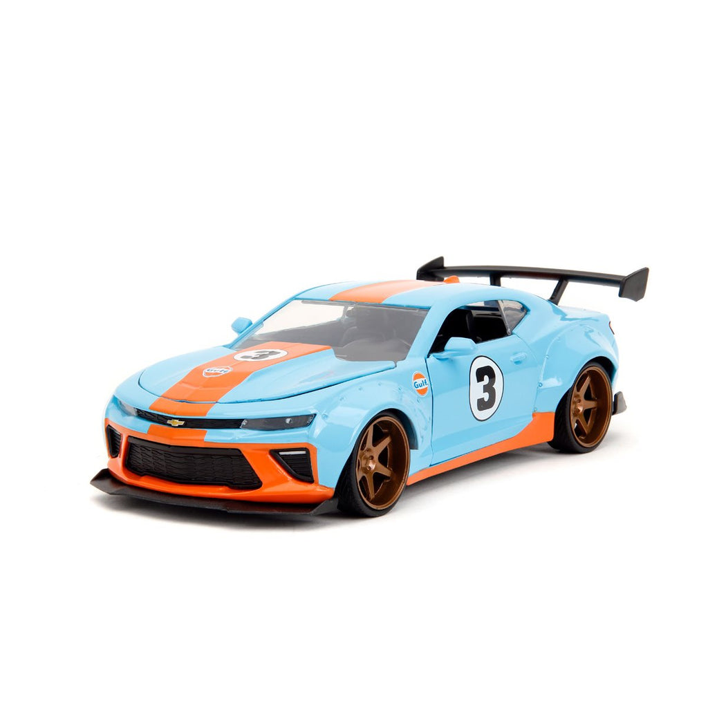 Bigtime Muscle 2016 Chevy Camaro SS Widebody Blue and Orange 1:24 Scale Die-Cast Metal Vehicle