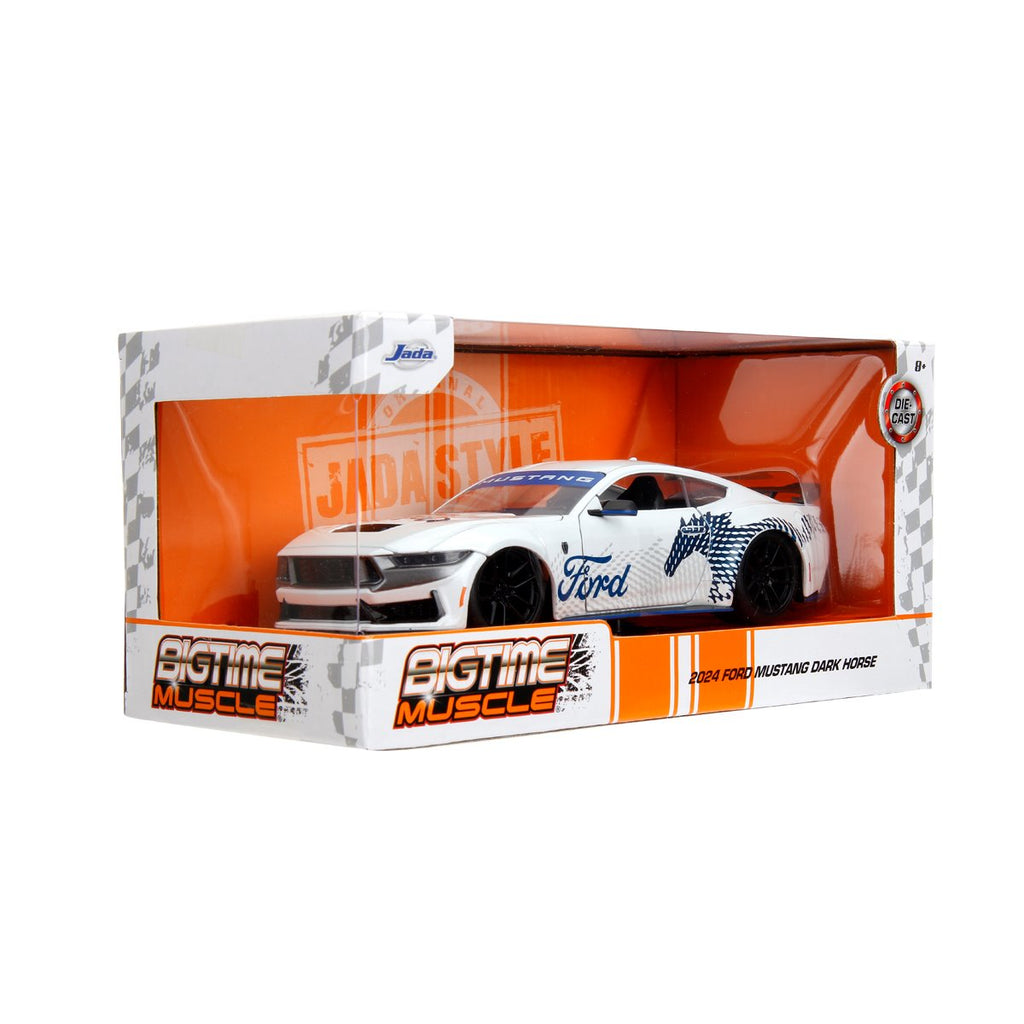 Bigtime Muscle 2024 Ford Mustang Dark Horse Glossy White 1:24 Scale Die-Cast Metal Vehicle