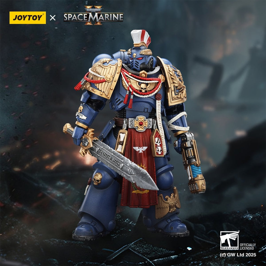 Joy Toy Warhammer Space Marine Ultramarine Relic Primus Armour Plasma Pistol and Combat Blade 1:18 Scale Action Figure