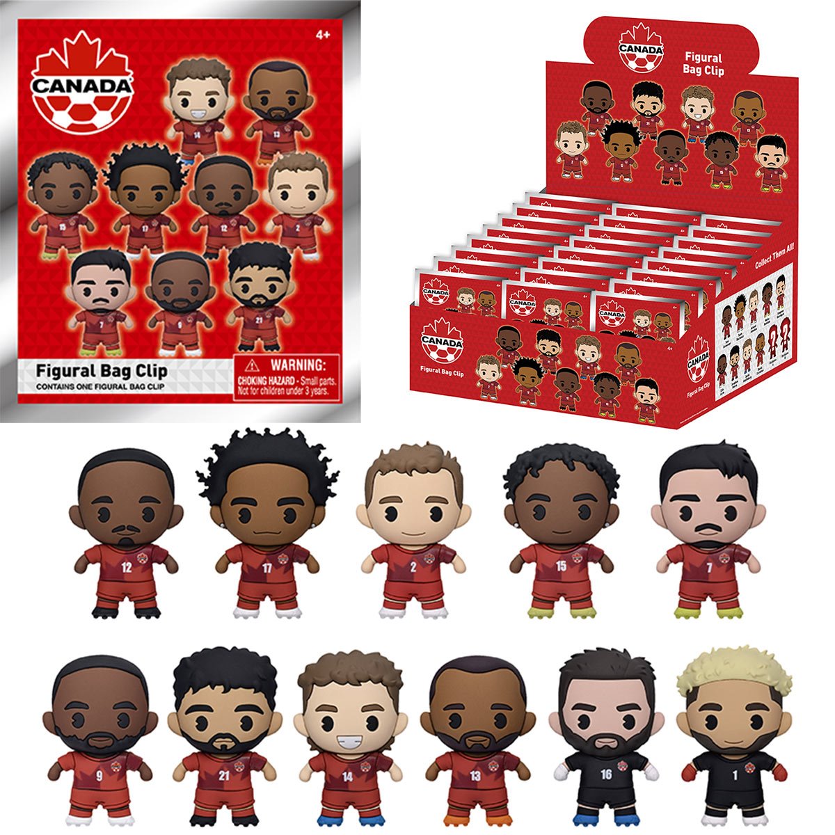 Canada Soccer Men's National Team 3D Foam Bag Clip Display Case of 24