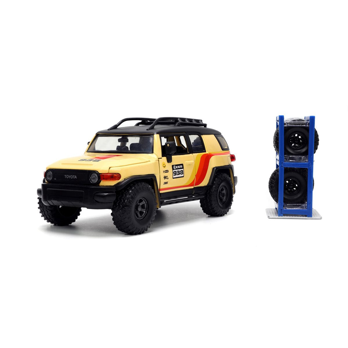 Just Trucks Toyota FJ Cruiser Yellow 1:24 Scale Die-Cast Metal Vehicle with Tire Rack