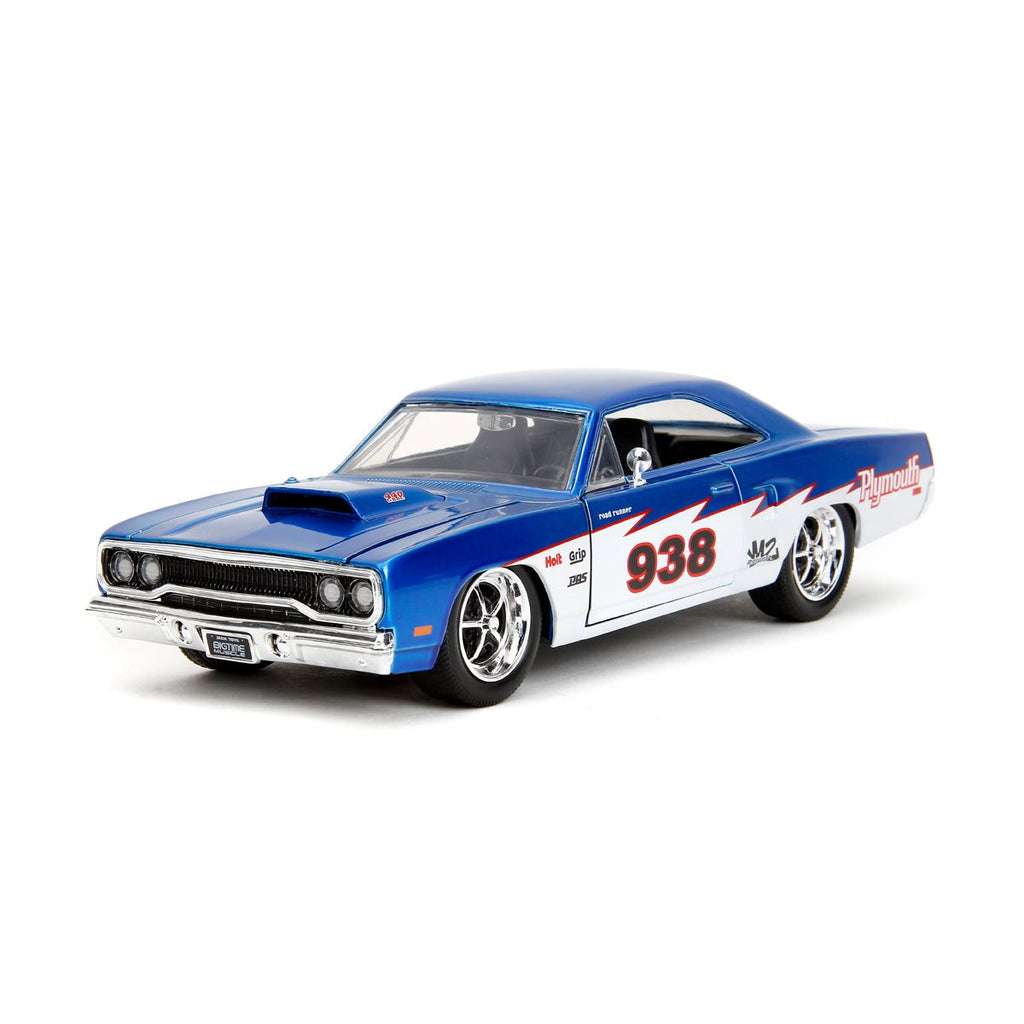 Bigtime Muscle 1970 Plymouth Roadrunner Candy Blue and White 1:24 Scale Die-Cast Metal Vehicle