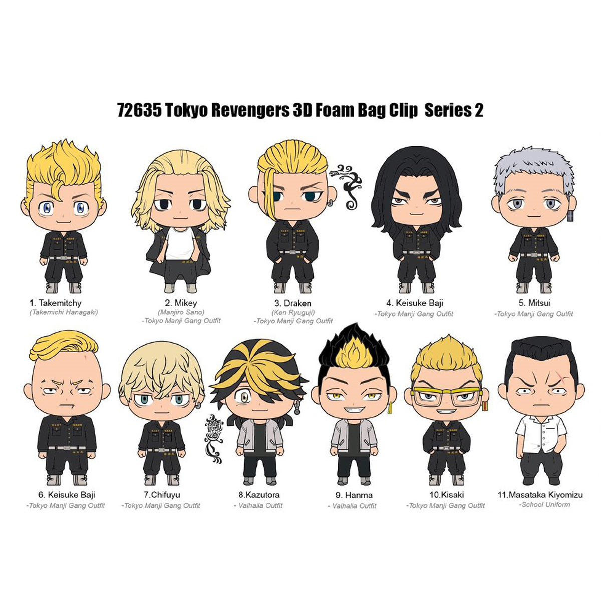Tokyo Revengers Series 2 3D Foam Bag Clip Random 6-Pack