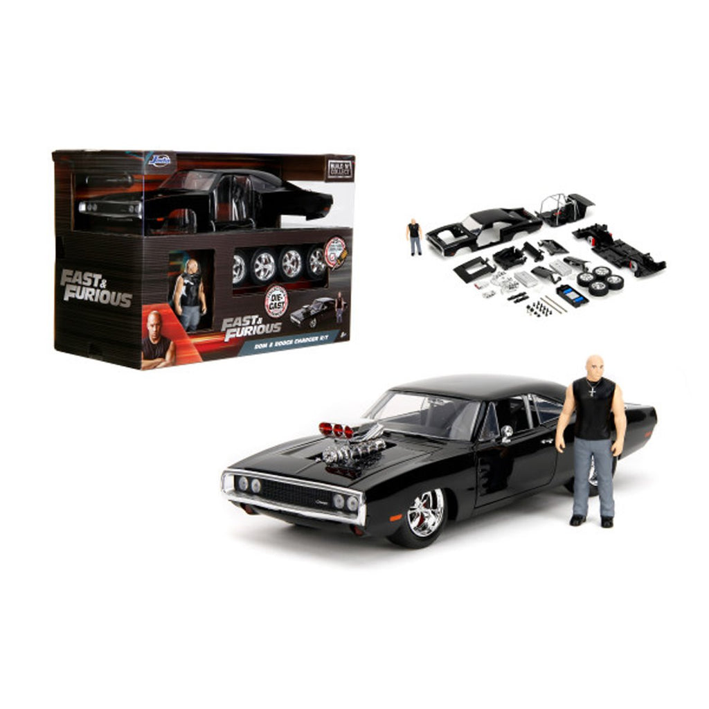 Fast and the Furious Dom and Dodge Charger R/T Build N' Connect 1:24 Scale Die-Cast Metal Vehicle Model Kit and Figure