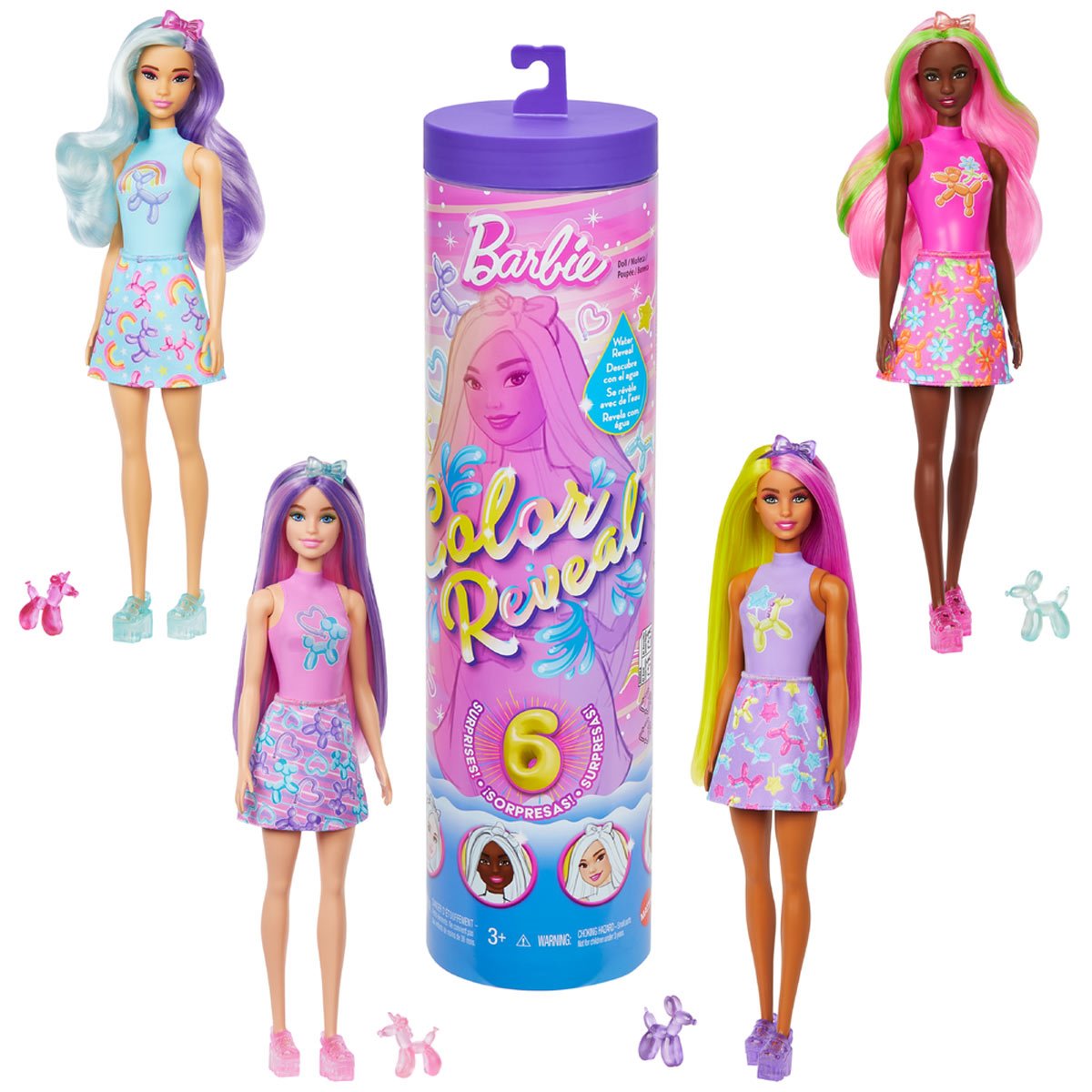 Barbie Color Reveal Balloon Animal Series Doll Case of 6