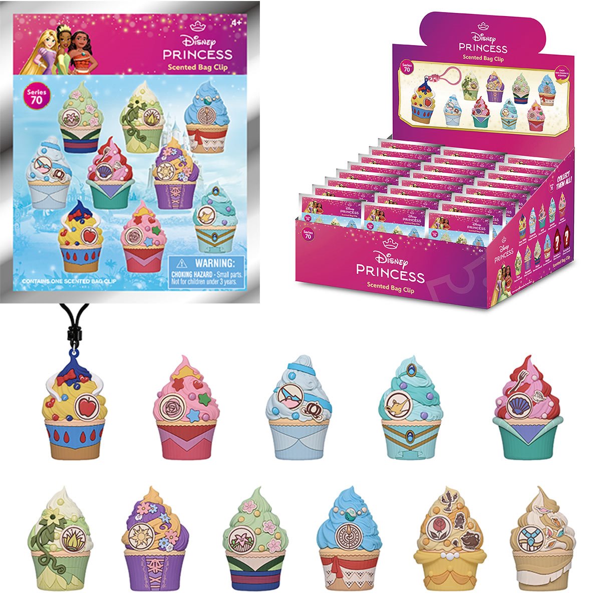 Disney Princesses Cupcakes Series 70 Scented 3D Foam Bag Clip Random 6-Pack