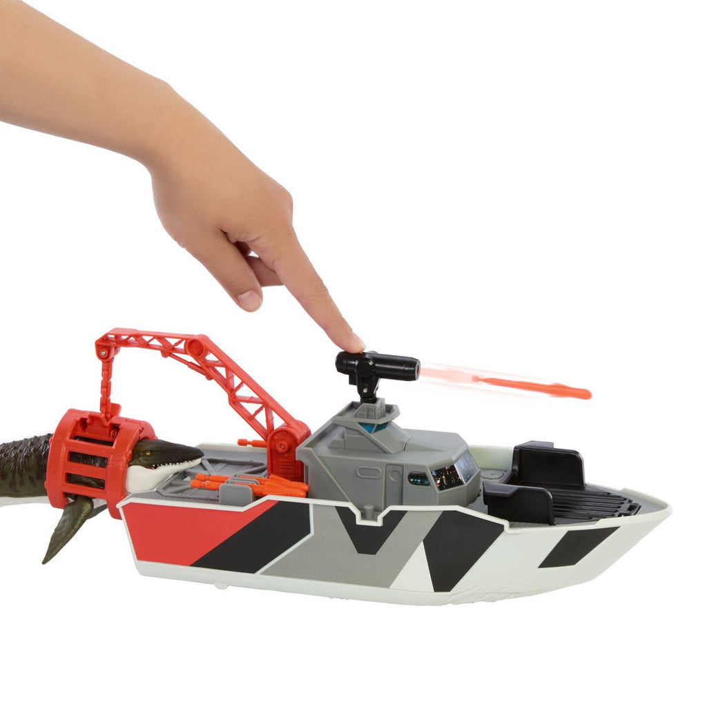 Matchbox Jurassic World Mosasaurus Rescue Action Boat Vehicle