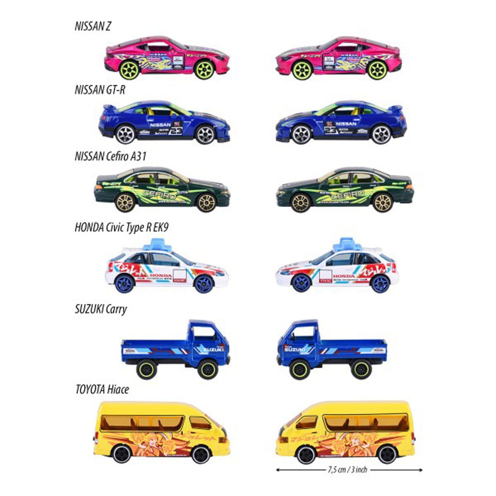 Majorette Deluxe Cars Japan Series 1:64 Scale Die-Cast Metal Vehicle Case of 6