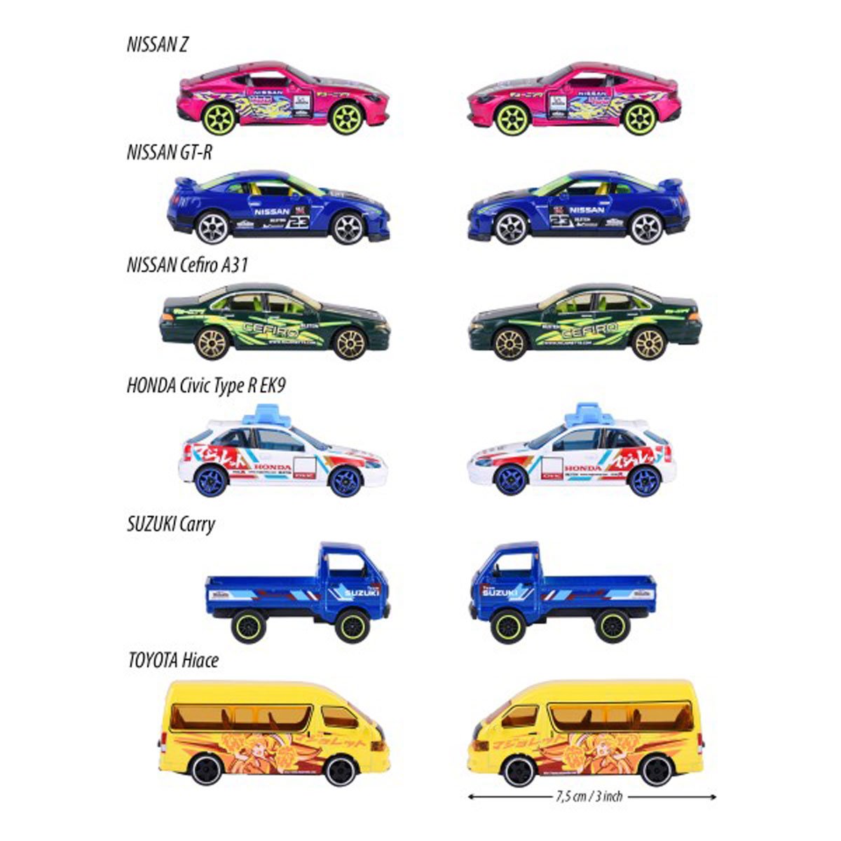Majorette Deluxe Cars Japan Series 1:64 Scale Die-Cast Metal Vehicle Case of 6