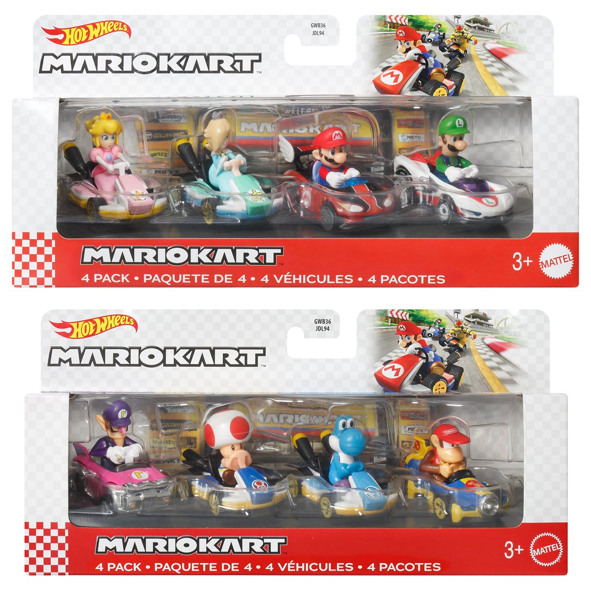 Mario Kart Hot Wheels 2026 Mix 3 Vehicle 4-Pack Case of 3